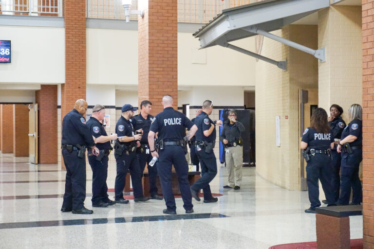 Eagle Mountain-Saginaw ISD (EMSISD) police officers before receiving Naloxone training.